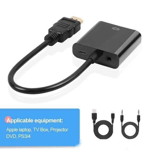 

cables 1080p hdmi vga adapter hd male famale converter digital to analog hdmi-vga adapter 3.5 mm jack audio for