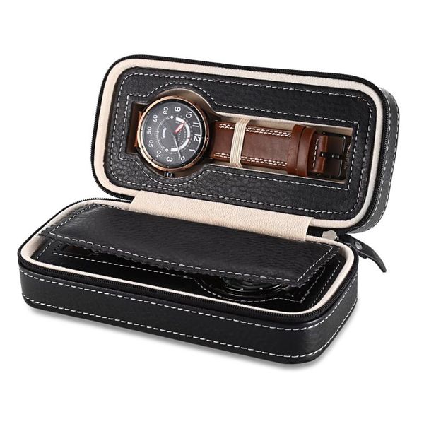 

watch boxes & cases professiona 2 grids boxe pu leather wrist box display jewelry storage organizer travel case caixa para relogio, Black;blue