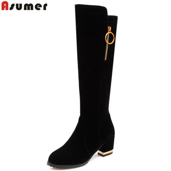 

asumer big size 34-43 fashion autumn winter boots women round toe zip knee high boots black high heels ladies prom shoes