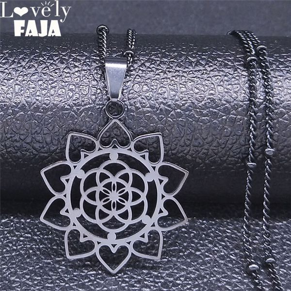 

2020 gothic flower of life stainless steel charm necklace women/men black color chain necklaces jewelry colgantes mujer nxs03, Silver