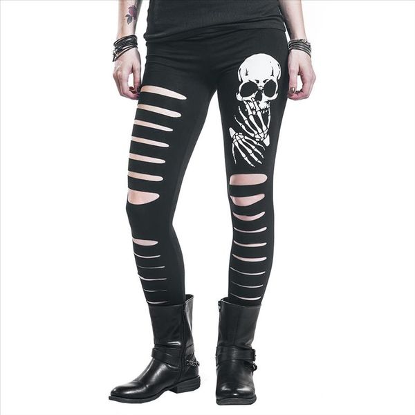 

new fashion skull printed hollow hole women leggings woman pants drop shipping good quality, Black