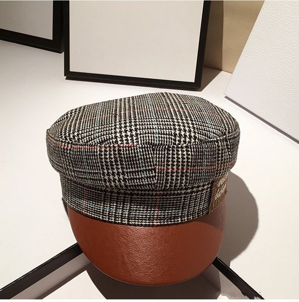 

female autumn and winter big-name designer high-end flat-navy hat net red female tide octagonal hat british retro cap, Blue;gray