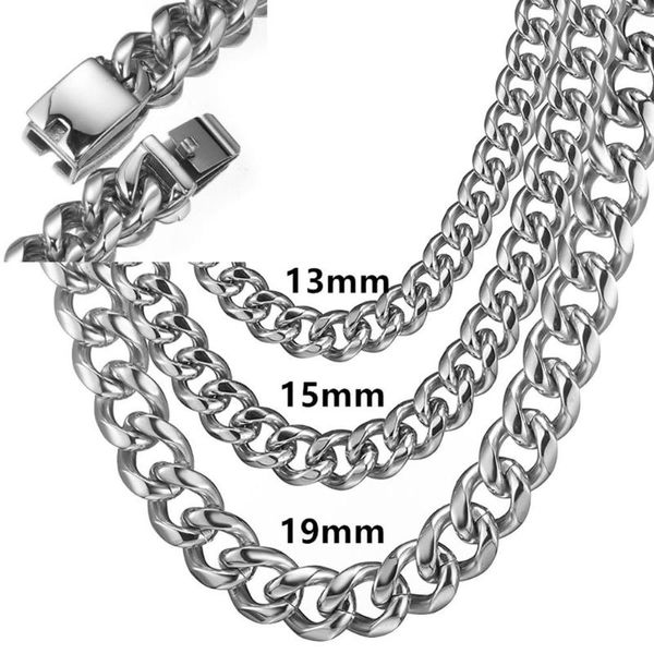 

13mm 15mm 19mm wide polishing silver color 7-40 inches length men's stainless steel necklace or bracelet curb cuban link chain