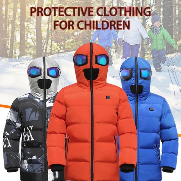 

children winter jacket outdoor warm clothing heated electric charging coat riding skiing fishing charging via heated jacket #3, Blue;black