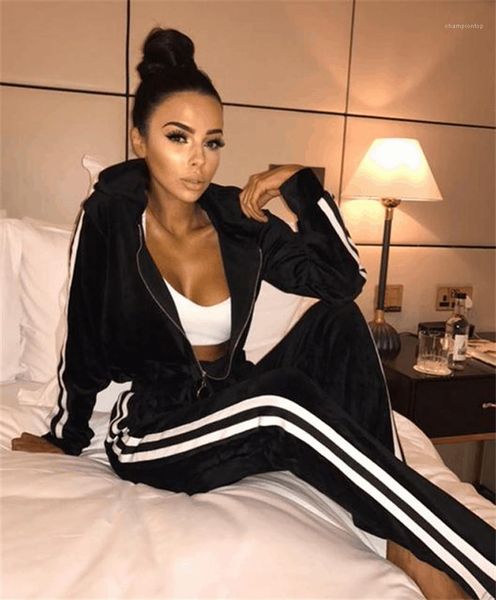 

спортивные костюмы полосатых дорогие повседневные костюмы мода длинного рукав спортивный 2pcs наборы женщин пальто конструктора, Gray