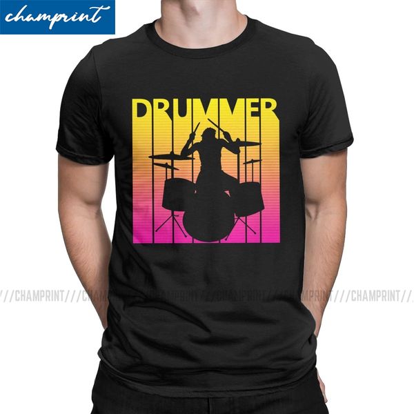 

vintage retro drummer gift t shirt men creative t-shirts round neck drums drum rock rock music tees printing clothing