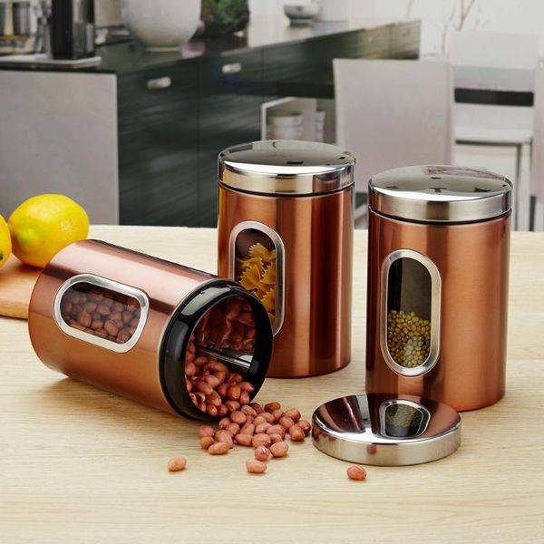 

3pcs/set stainless steel storage container thick and transparent storage set with lids grain tank
