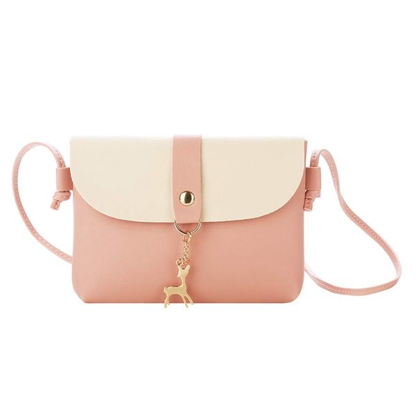 

small crossbody purse for women with pendant,pu leather crossbody bag with strap cell phone bag for girl pink