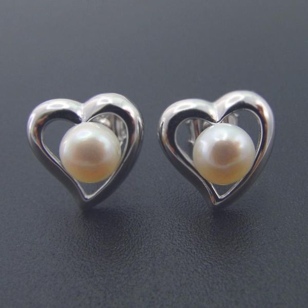 

stud 925 sterling silver freshwater pearl women heart earrings for gift / party engagement wedding birthday, Golden;silver