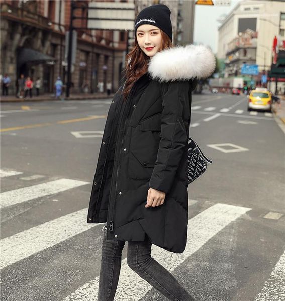 

coats casual long parkas designer womens winter down jacket fashion solid faux fur collar teenager warm, Black