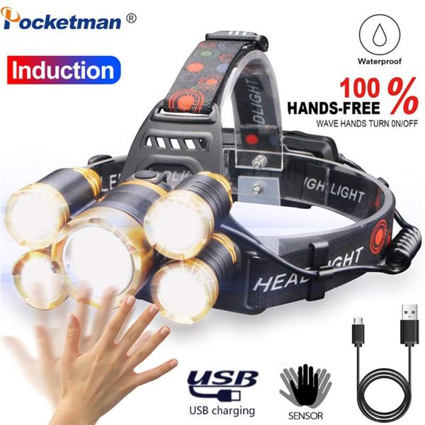 

headlamps led headlights 80000 lumens body motion sensor head camping lights with usb for fishing