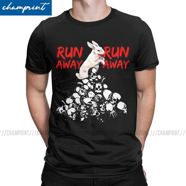 

run away killer rabbit men t shirts monty python and the holy grail quest black knight fashion tee shirt round collar t-shirts