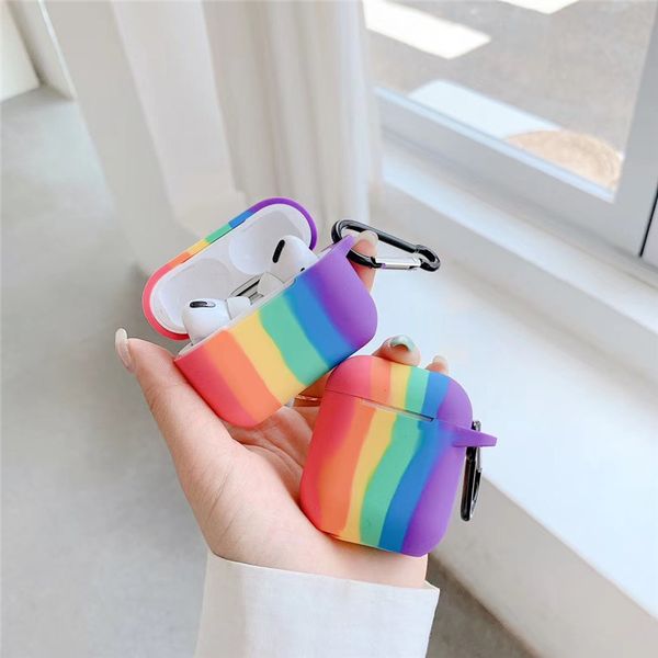 

для airpods мода cute радуга наушники чехол для airpods 2 3 airpods про жидкая силиконовая мягкая защита крышки с брелок