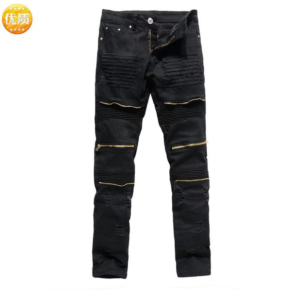 

men's jeans hole feet pants european spring station cultivate morality zipper more locomotive summer, Blue