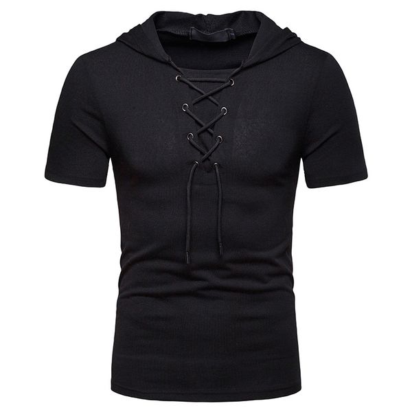 

new fashion hooded t-shirt men solid color fashion streetwear hip hop tshirt sport casual male short sleeve t shirt clothes