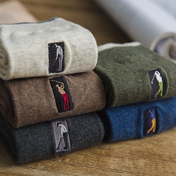 

5 pairs embroidery men's cotton socks male new business brand deodoriza dress socks men's outdoor baseball socks 200924, Black