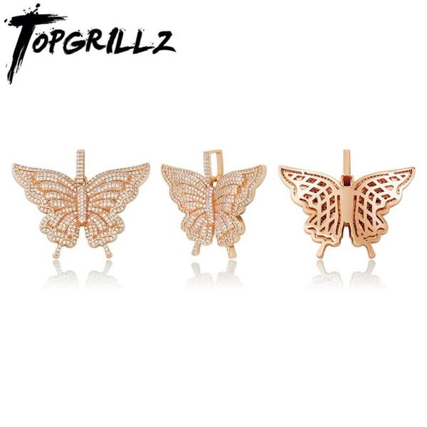 

rillz butterfly pendant iced out micro pave cubic zirconia pendant gold color + cubic zircon women's jewelry, Silver