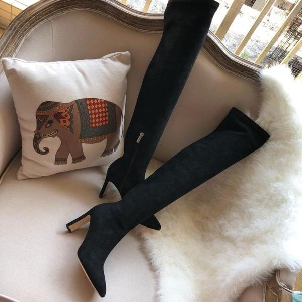 

shoes women autumn and winter over the knee women boots kid suede square toe high heels boots zapatos de mujer, Black