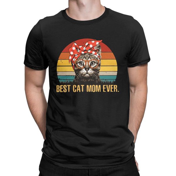 

men t-shirts cat mom ever fashion pure cotton tees short sleeve vintage funny kitten t shirts round collar printed