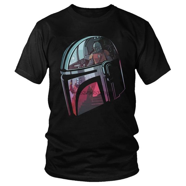 

vintage t short men streetwear short sleeve mandalorian t-shirt retro graphic print tee helmet reflection fan gift top