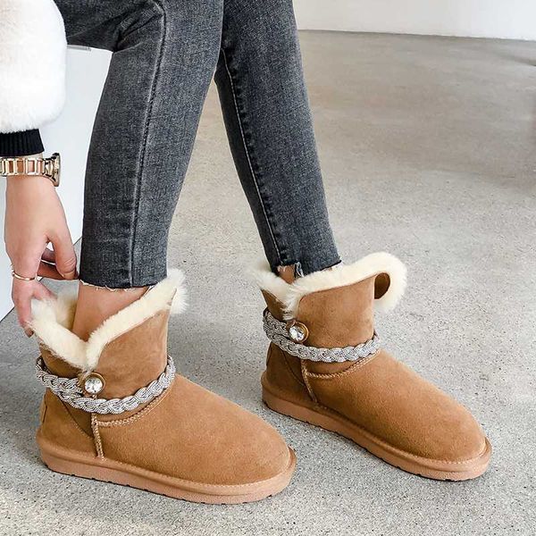 

snow boots women's new winter shoes cow suede keep warm ankle boots women's shoes botas mujer, Black