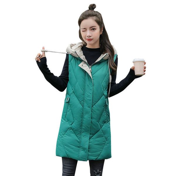 

autumn winter cotton vest women chaleco mujer hooded warm long vest padded jacket casual students sleeveless waistcoat c6676, Black