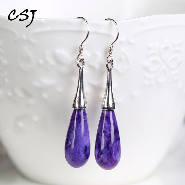

other csj water drop natural charoite earrings 925 sterling silver fine jewelry for women wedding engagment party gift, Golden;silver