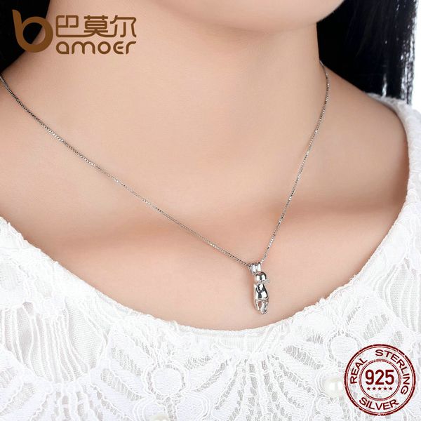 

bamoer smooth 925 sterling silver lovely cat long tail necklaces & pendants s925 fine jewelry scn032 mx200810