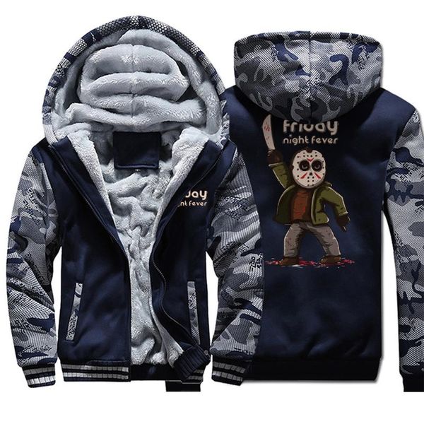 

horrorr prison friday the 13th print hoodies men 2020 autumn winter male thick camouflage jackets warm fleece men's sweatshirts, Black