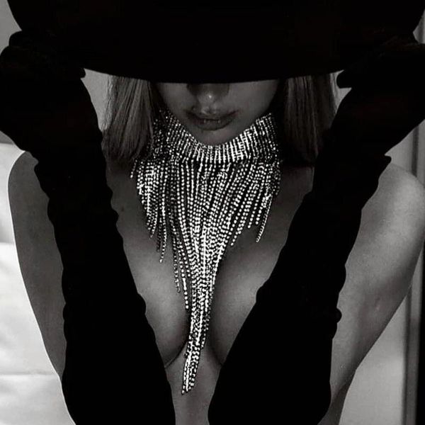 

glaming crystal necklace choker for women silver color gold black vintage long tassel wedding rhinestone choker style necklaces, Golden;silver