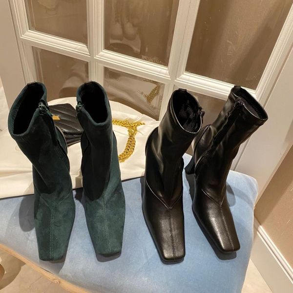 

white ankle boots booties ladies shoes zipper luxury designer low high heel fashion rubber concise square toe thin heels rome, Black