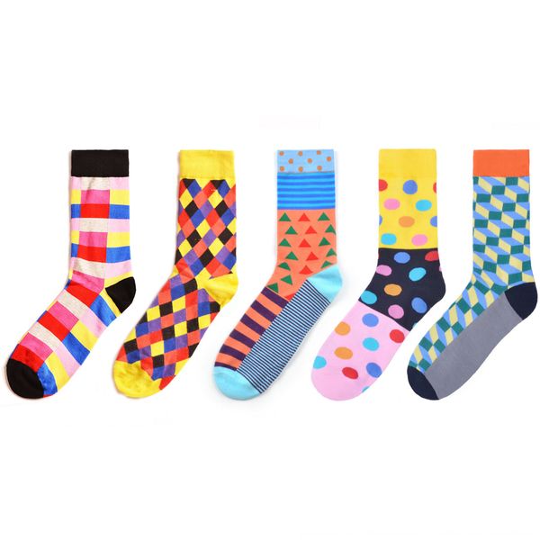 

biyi men's combination fashion all-match casual contrast color geometric men's mid-length cotton trendy socks and socks socks tb4w, Black