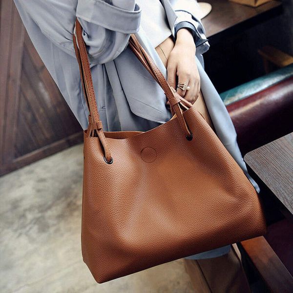 

women faux leather large capacity shoulder bag women tote handbag