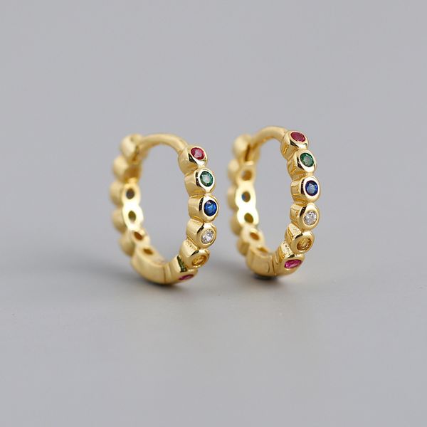 

8.5mm 18k gold authentic 925 sterling silver gold /white colored zircon + round hoop huggie earrings fine jewelry tle1104, Golden;silver