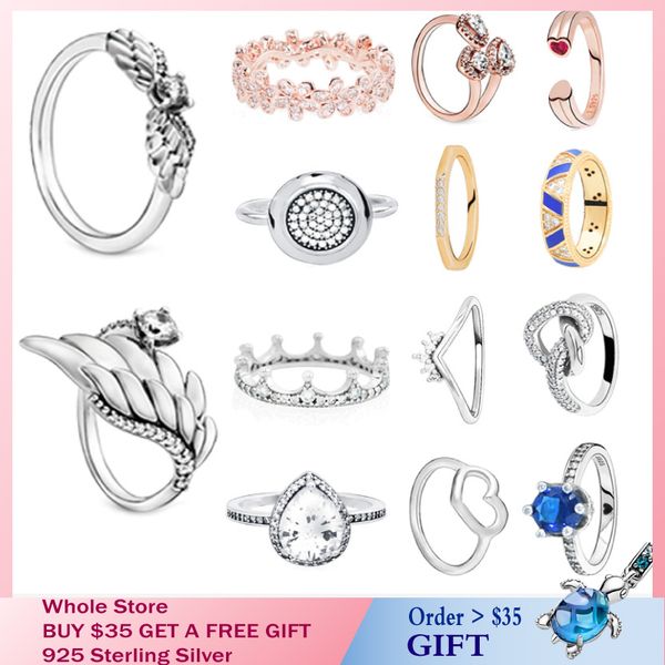 

special offer trendy 925 sterling silver ring angel wing rose golden & clear cz rings for women engagement party jewelry, Golden;silver