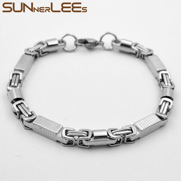 

sunnerlees jewelry stainless steel bracelet 6mm geometric byzantine box link chain silver color gold plated men women gift sc134, Black