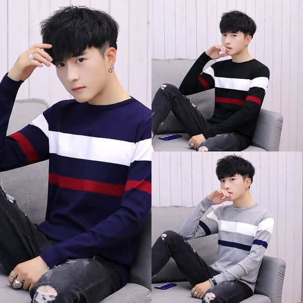 

autumn new men's sweater youth round neck long sleeve t- korean pullover t-shirt pullover style trendy upper clothes men's base sh, Blue