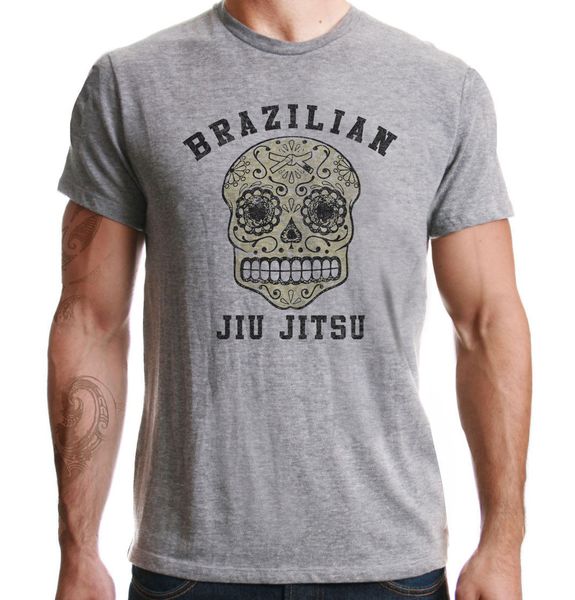 

funny clothing casual short sleeve summer brazilian jiu-jitsu mixed martial artist fighting skull design grey t-shirt tee shirt