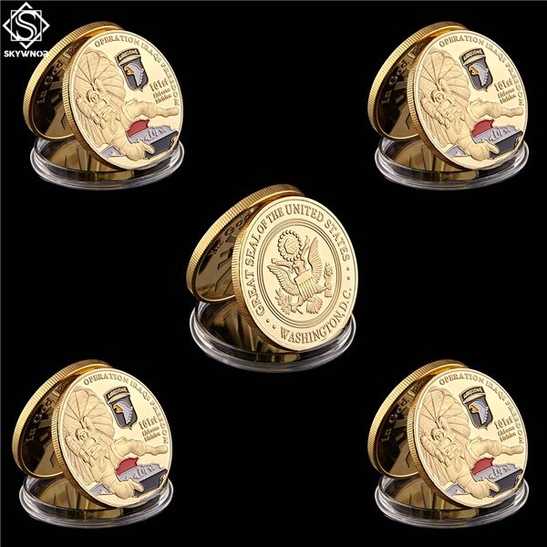 

5pcs american 101st airborne division air force gold plated coin 1.57"*0.12" operation iraqi om souvenir us coin