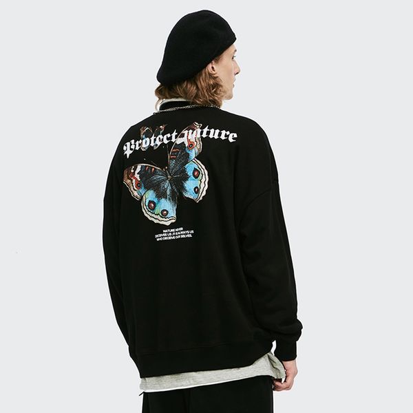 

2020ss color butterfly print hip hop streetwear fashion harajuku hoodie swatshirt loose autumn winter pullover men cotton, Black