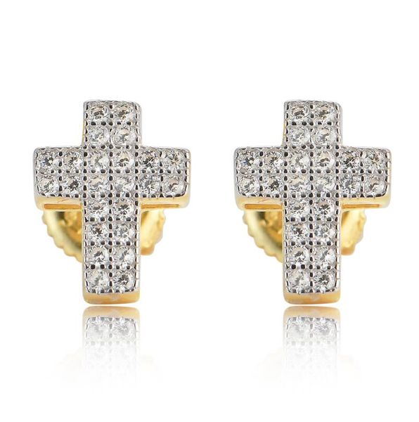 

hip hop silver earrings s925 pure silver cross micro inlaid zircon earrings hip hop men's earrings, Golden