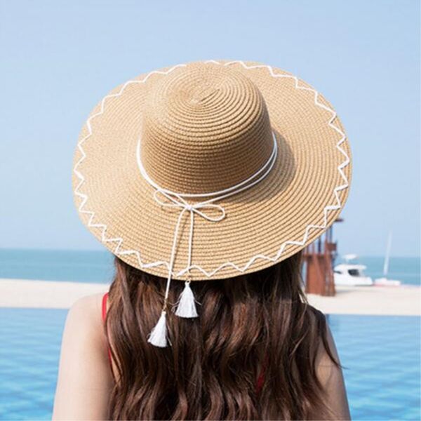 

wide brim hats seioum seaside sun visor hat soild sunhat with tassel female summer for women straw beach chapeau femme, Blue;gray