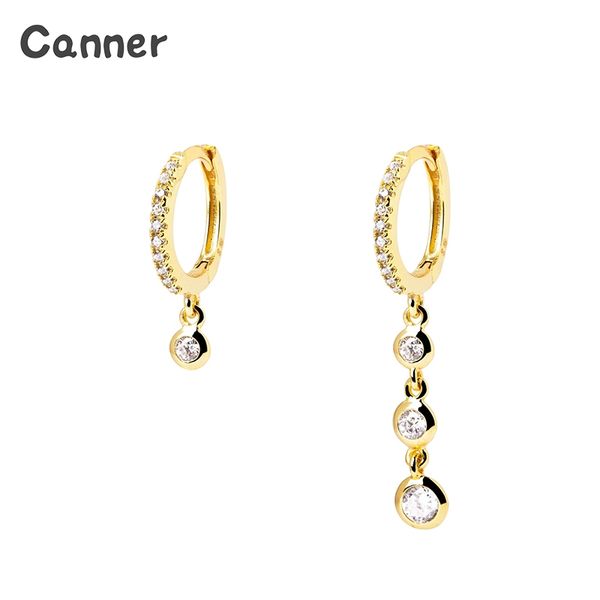

canner модные нерегулярное круглый циркон камень подвеска хооп серьги для женщин девочек 925 серебряные серьги свадебные ювелирные изделия, Golden;silver