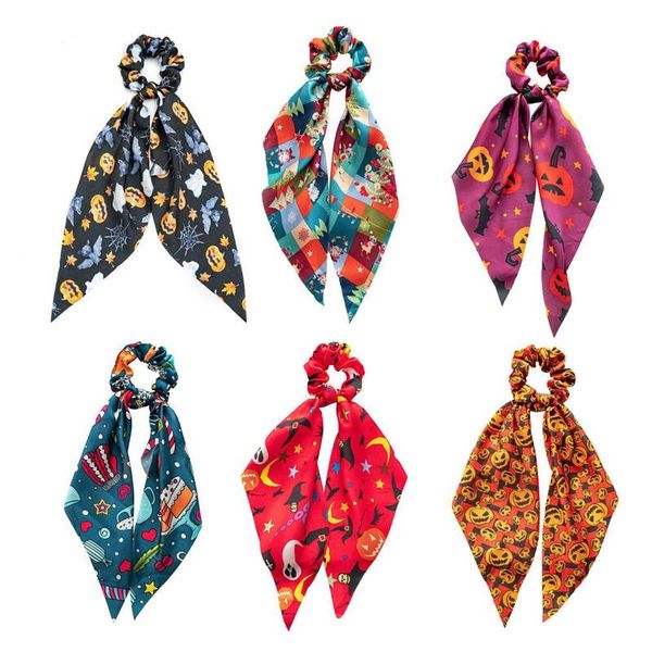 

christmas hair ring for women design winter new fashion elastic long ribbon ponytail scarf hair accessories