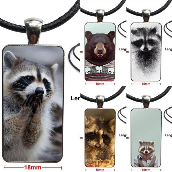 

glass pendant necklace handmade half pendant rectangle necklace for party gift yago portal raccoon zoo portraits, Silver