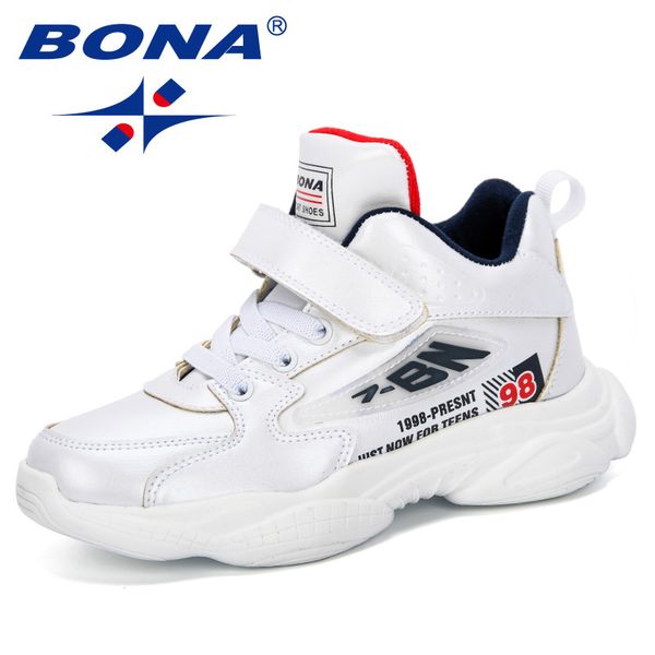 

bona 2020 spring kids shoes color matching children's tennis breathable sport shoes fashion footwear girls trendy boys sneakers, Black