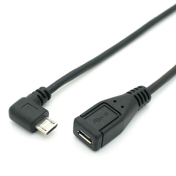 

10pcs/lot 90 degree left angle 5pin micro usb male to female m/f extension data sync power charge cable cord 25cm