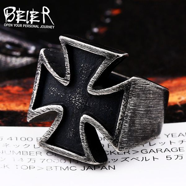 

cluster rings beier 316l stainless steel ring black sureface for woman and man gothic punk cross finger gift jewelry lr505, Golden;silver