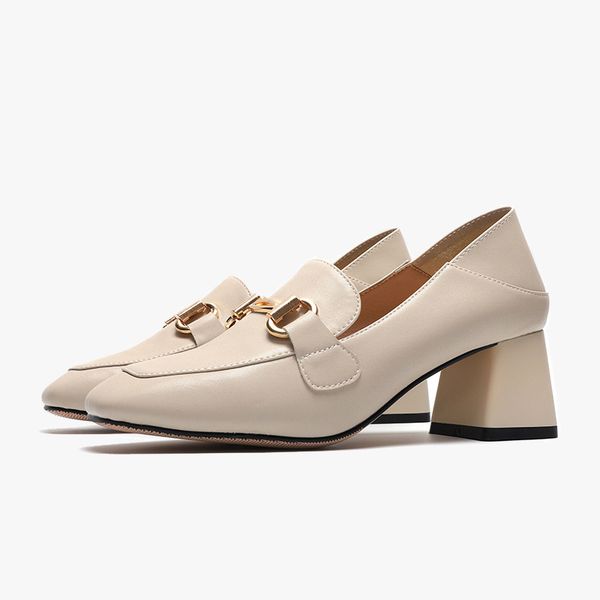 

2020 popular loafers metal buckle leisure women single shoes square-toe women shoes heel, Black