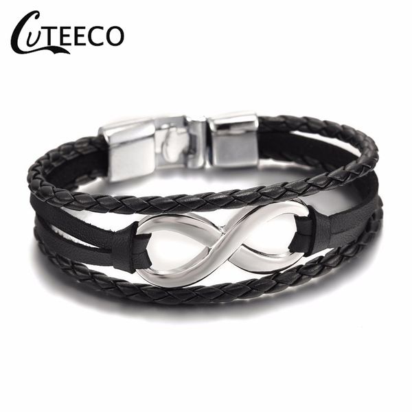 

cuteeco mix braided wrap leather bracelets electroplating number eight for men women vintage wristbands bracelet rudder, Golden;silver